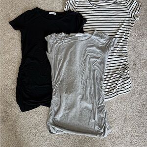 Set of 3 Short Sleeve Maternity Shirt - Black, Gray, Black/White Stripe